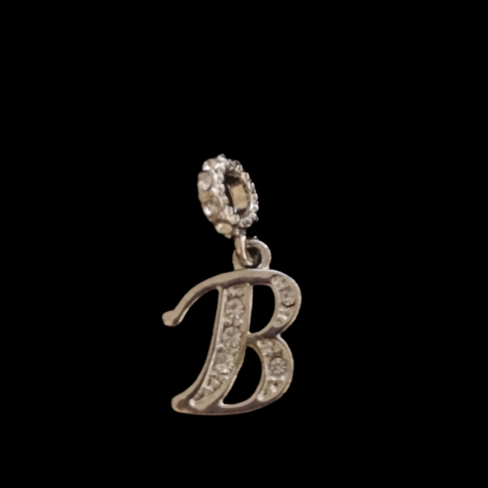 Letter "B" Silvertone Charm w/Rhinestone accents